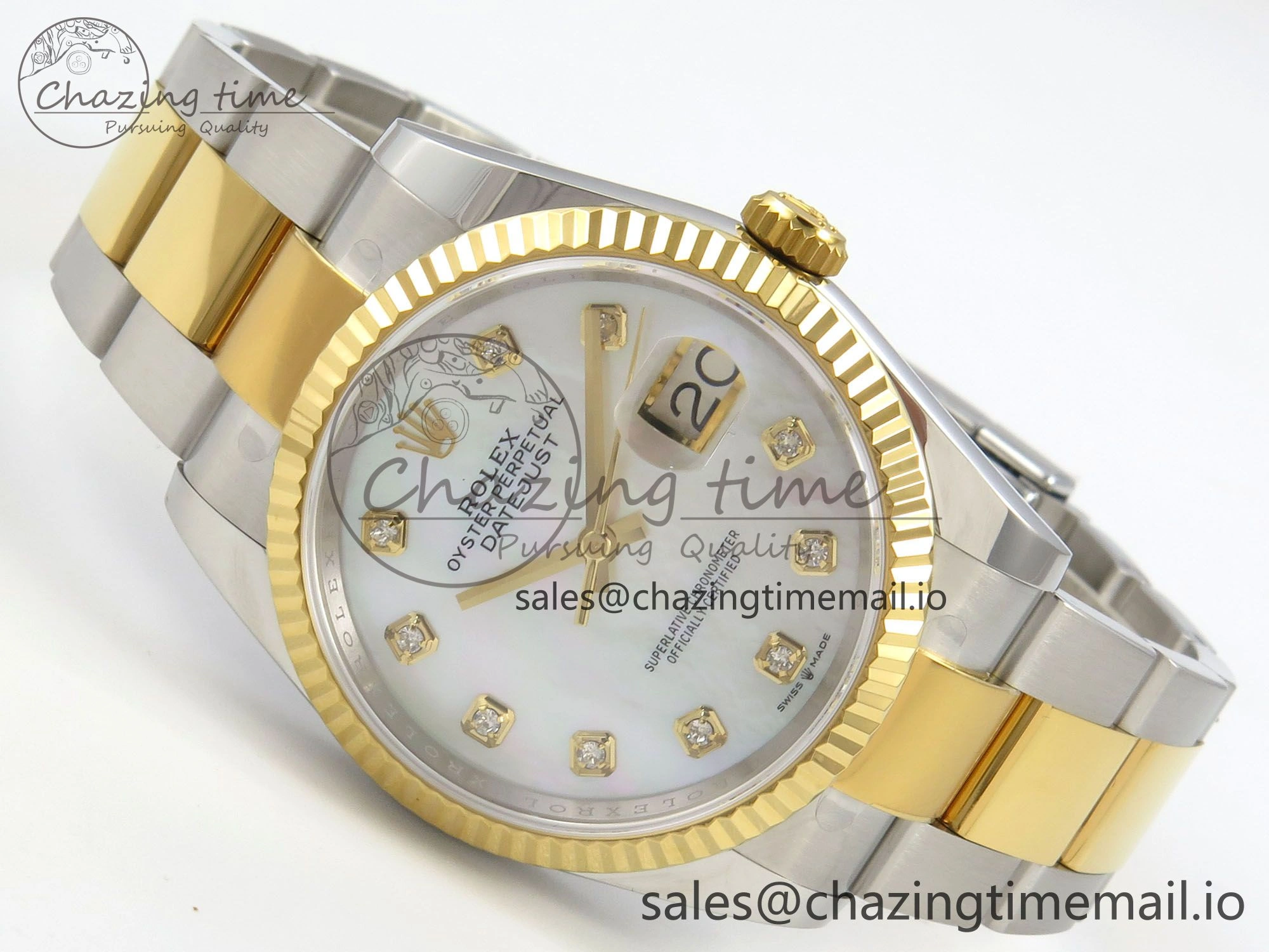 Breathable DateJust 36 SS YG ARF 1:1 Best Edition 904L Steel White MOP Dial on Oyster Bracelet SH 82