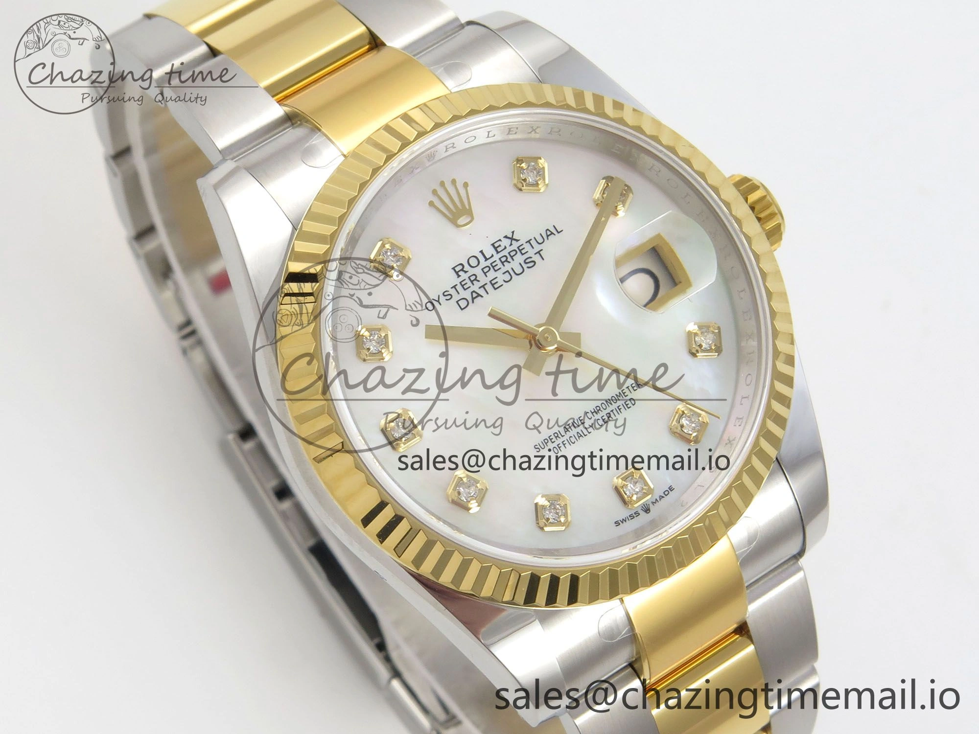 Breathable DateJust 36 SS YG ARF 1:1 Best Edition 904L Steel White MOP Dial on Oyster Bracelet SH 82
