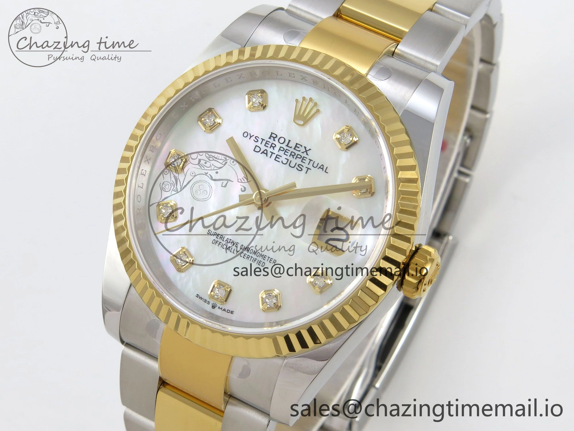 Breathable DateJust 36 SS YG ARF 1:1 Best Edition 904L Steel White MOP Dial on Oyster Bracelet SH 82