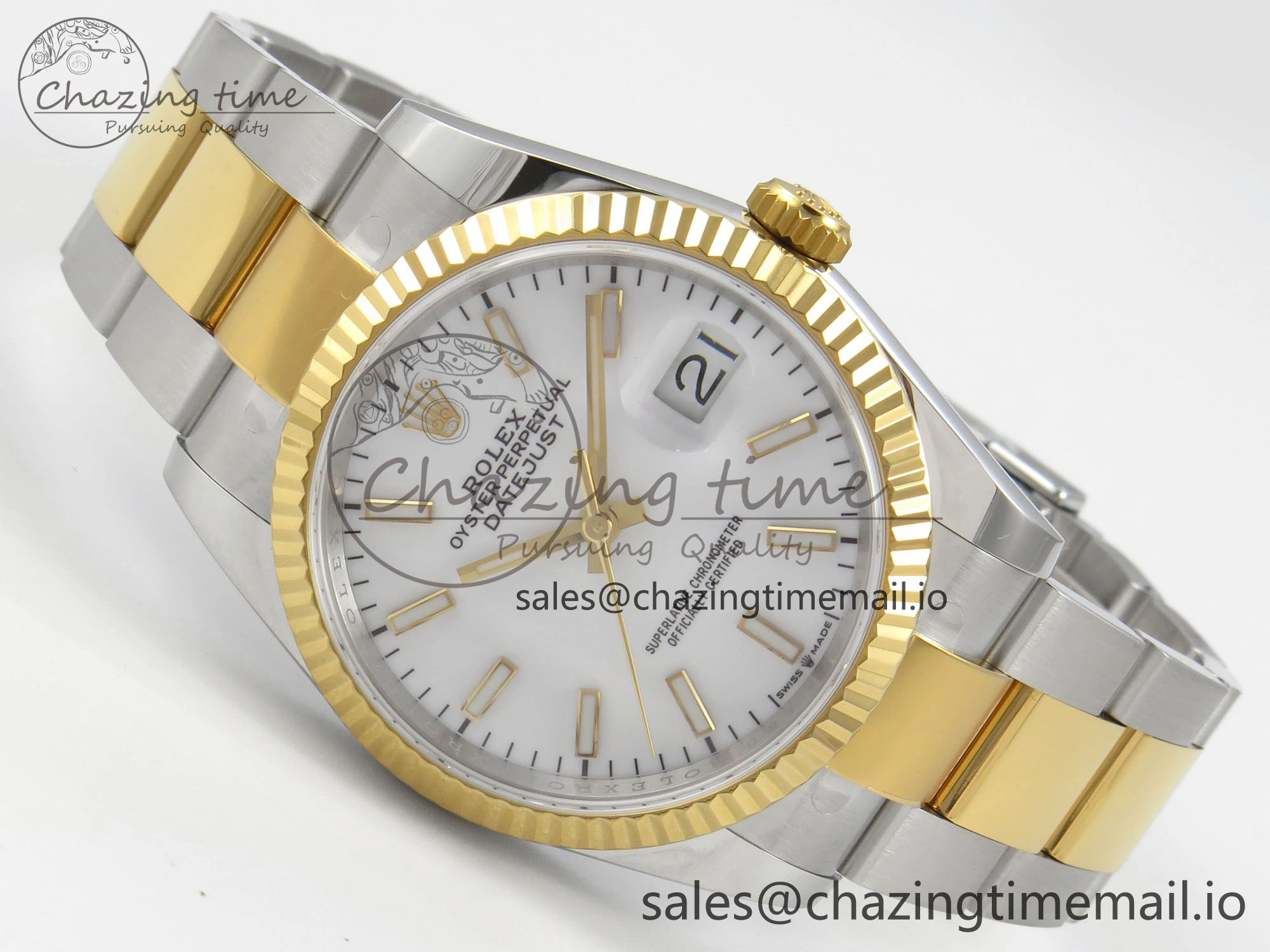 Premium DateJust 36 SS YG ARF 1:1 Best Edition 904L Steel White Stick Dial on Oyster Bracelet SH 95