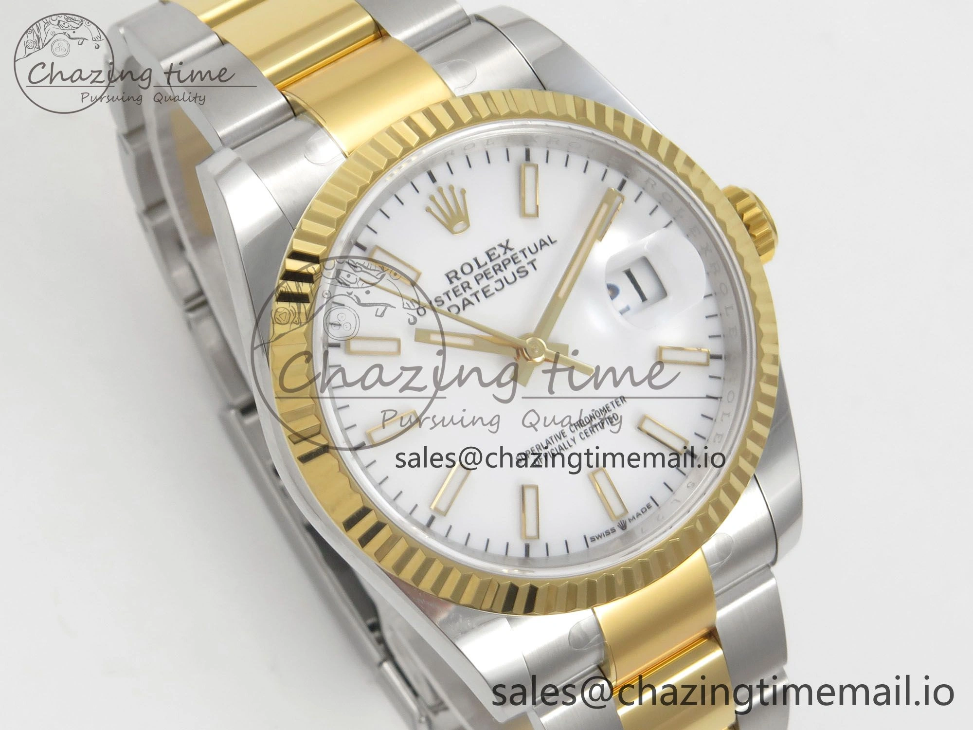 Premium DateJust 36 SS YG ARF 1:1 Best Edition 904L Steel White Stick Dial on Oyster Bracelet SH 95