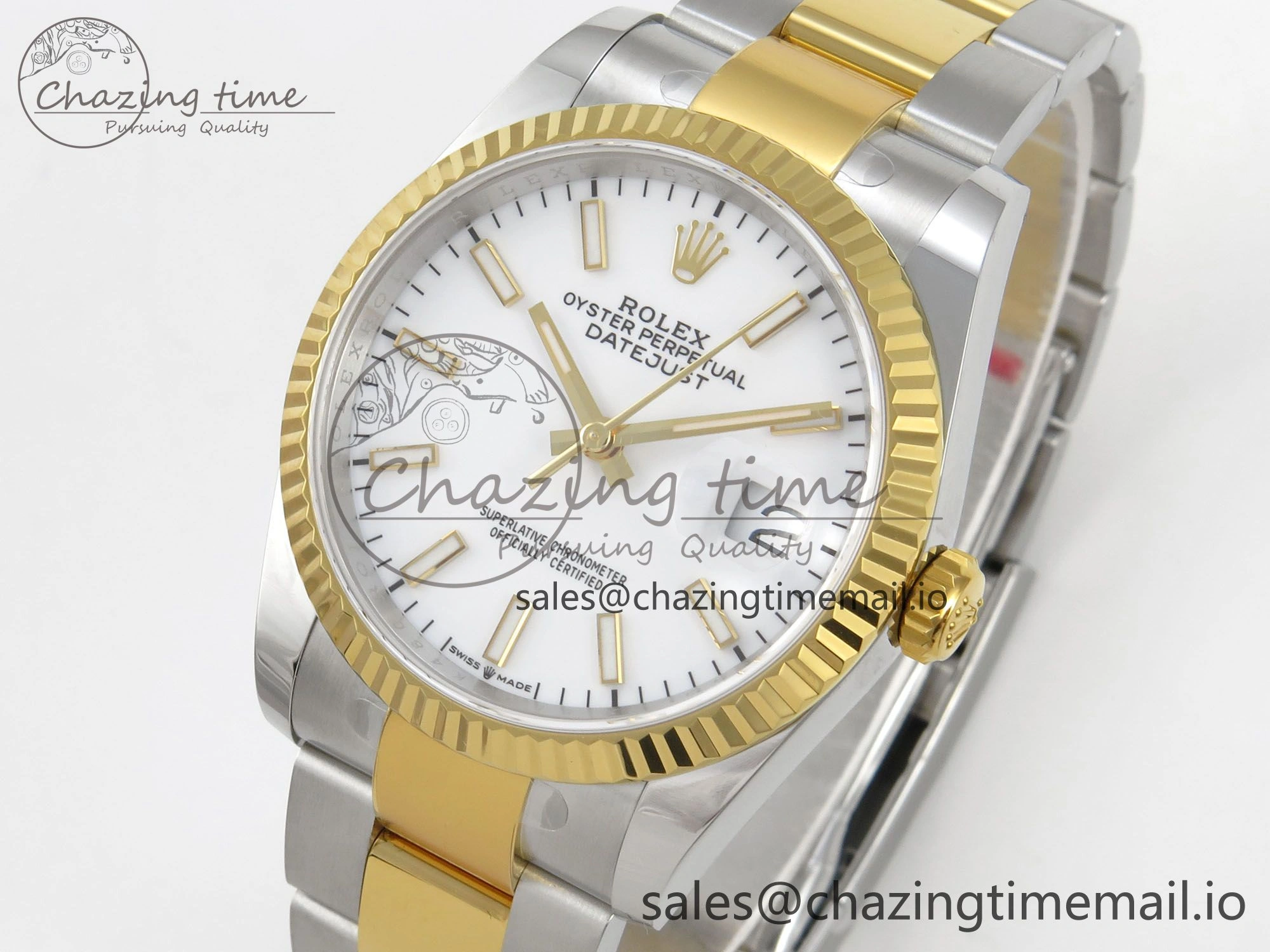 Premium DateJust 36 SS YG ARF 1:1 Best Edition 904L Steel White Stick Dial on Oyster Bracelet SH 95