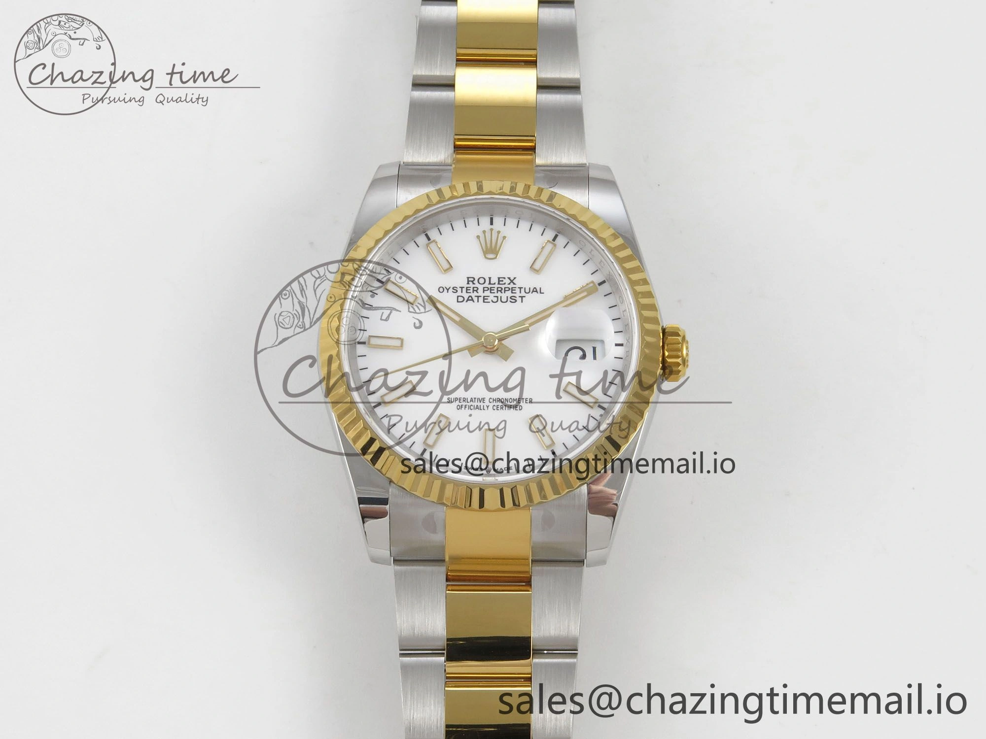 Premium DateJust 36 SS YG ARF 1:1 Best Edition 904L Steel White Stick Dial on Oyster Bracelet SH 95
