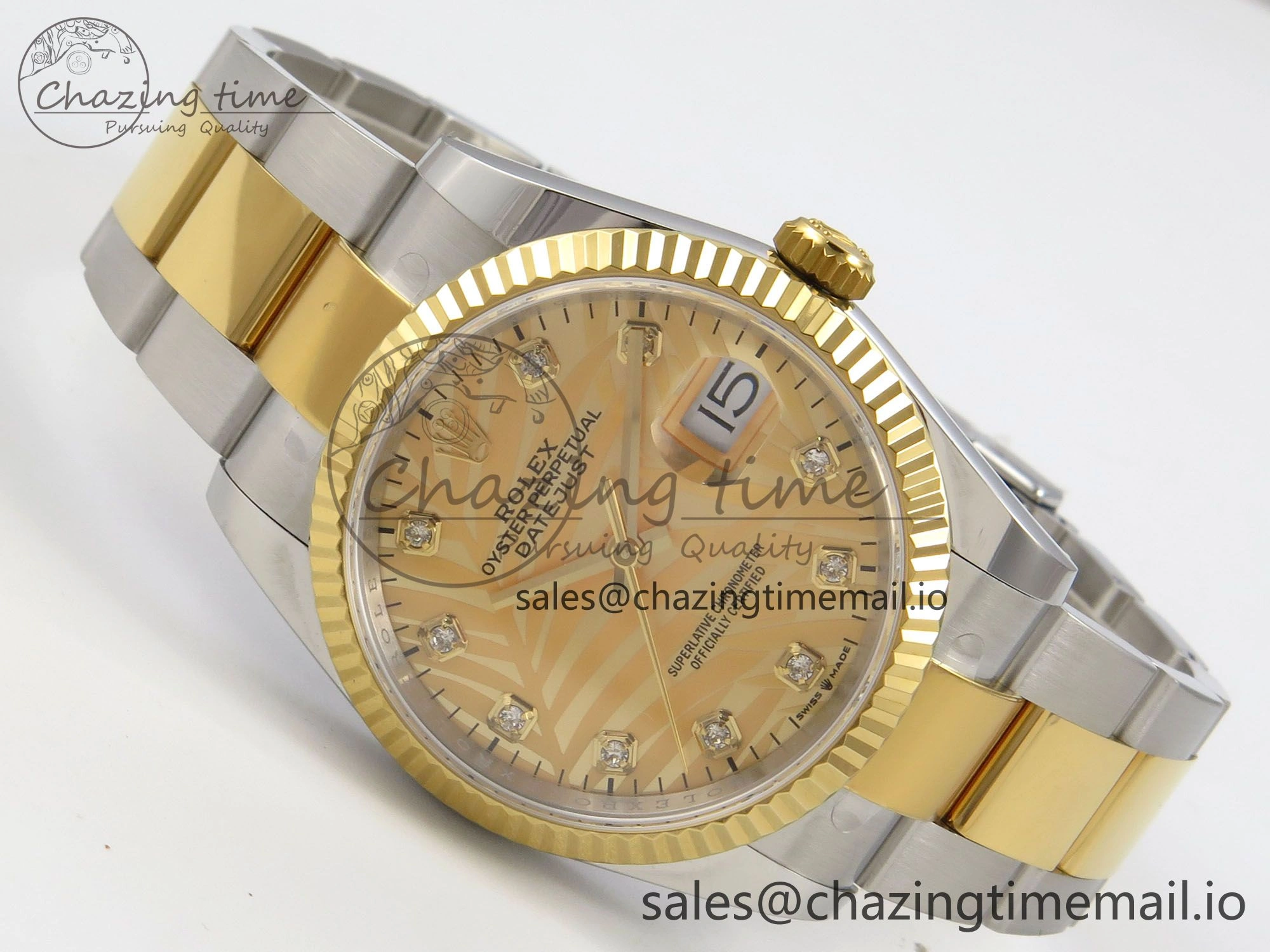 Stretchable DateJust 36 SS YG ARF 1:1 Best Edition 904L Steel YG Leaf Diamonds Dial on Oyster Bracelet SH 87
