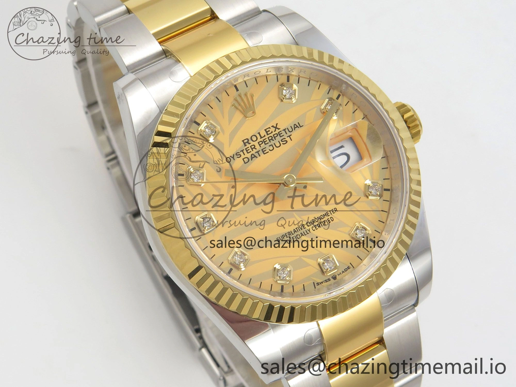 Stretchable DateJust 36 SS YG ARF 1:1 Best Edition 904L Steel YG Leaf Diamonds Dial on Oyster Bracelet SH 87