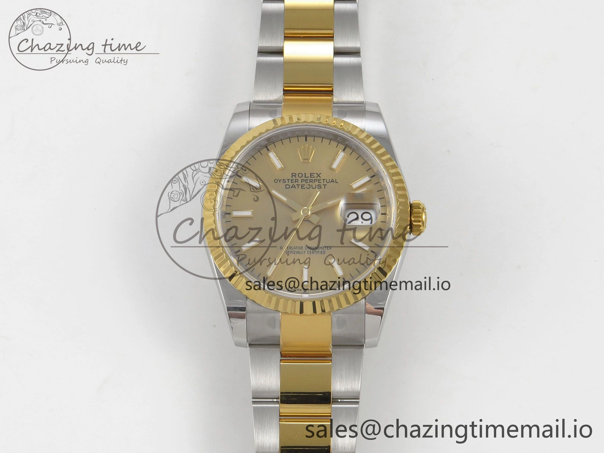 DateJust 36 SS YG ARF 1:1 Best Edition 904L Steel YG Stick Dial on Oyster Bracelet SH Soft 89
