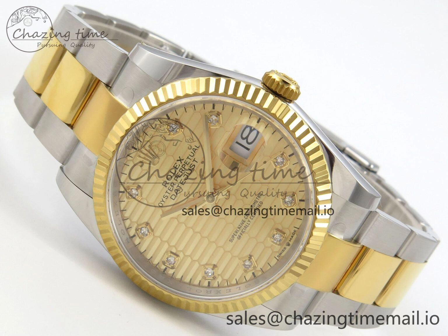 SmartChoice DateJust 36 SS YG ARF 1:1 Best Edition 904L Steel YG Textured Diamonds Dial on Oyster Bracelet SH 74