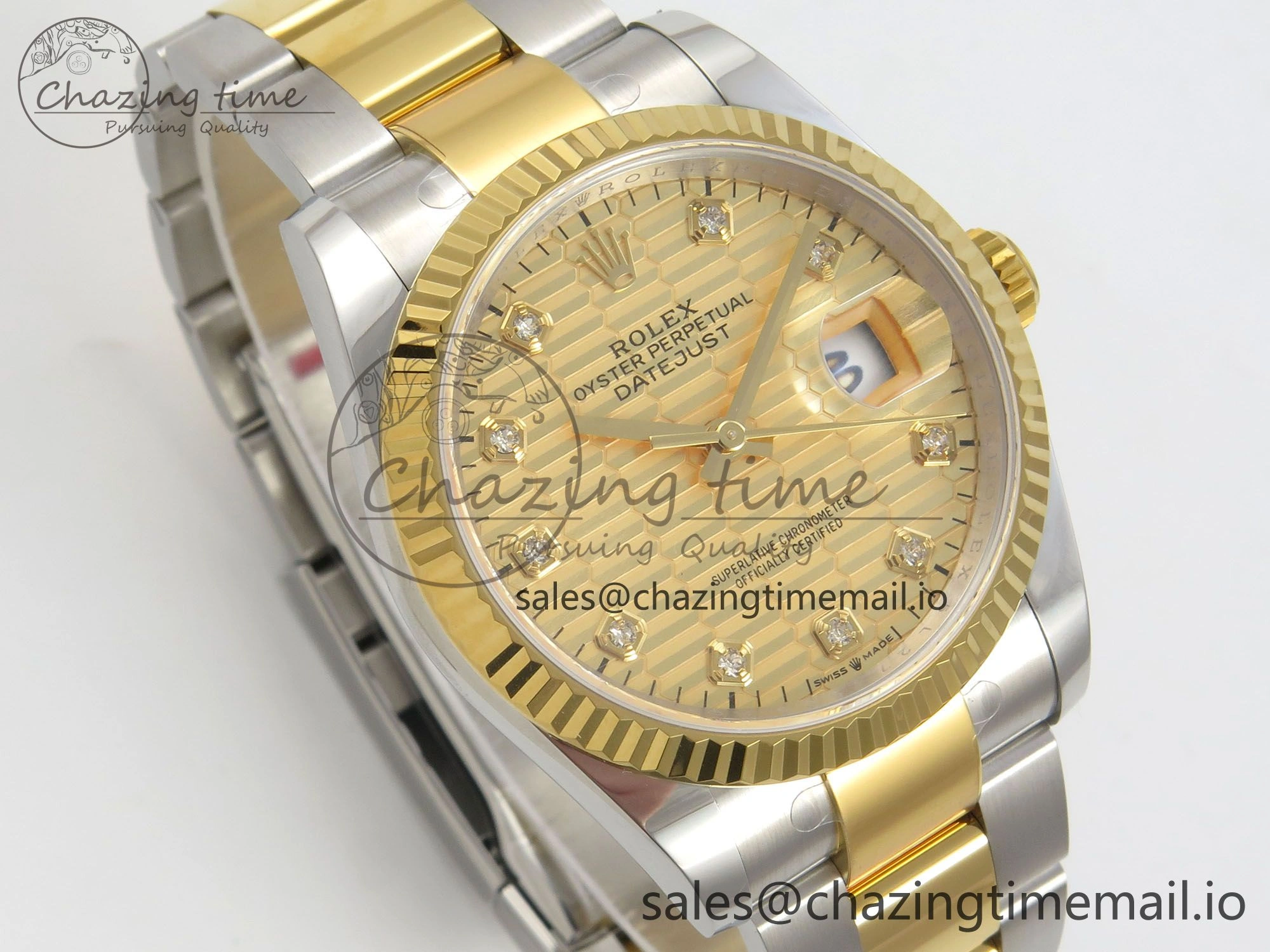 SmartChoice DateJust 36 SS YG ARF 1:1 Best Edition 904L Steel YG Textured Diamonds Dial on Oyster Bracelet SH 74