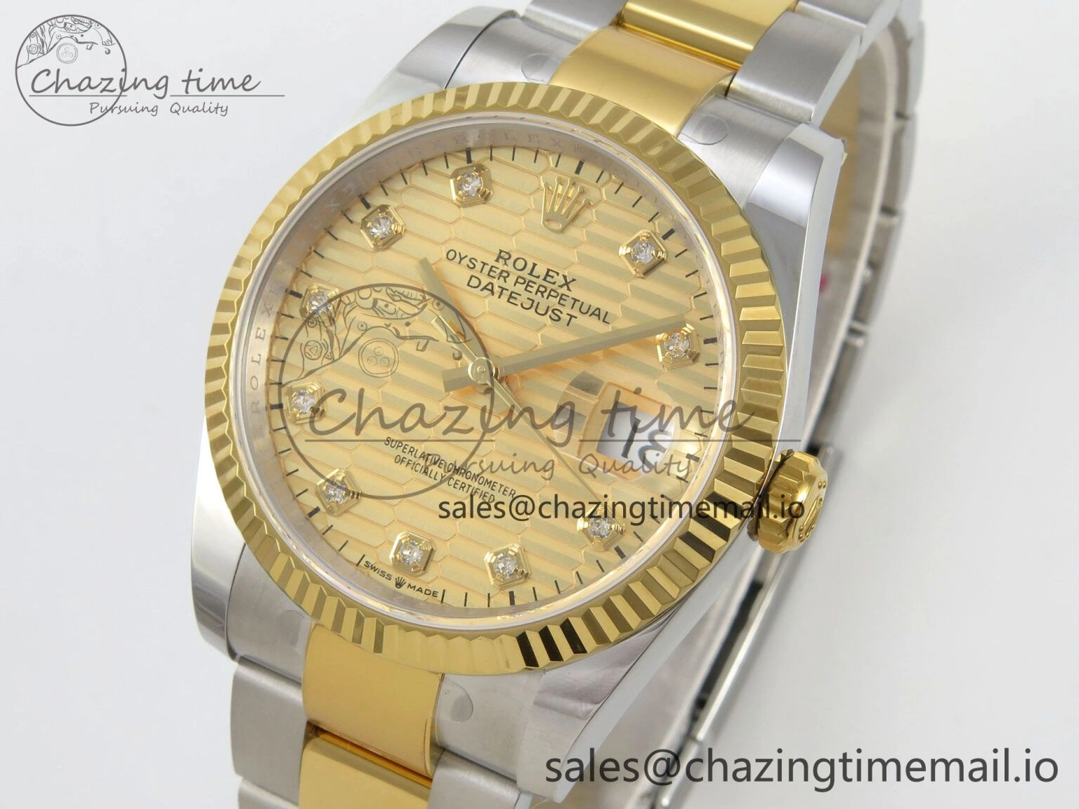 SmartChoice DateJust 36 SS YG ARF 1:1 Best Edition 904L Steel YG Textured Diamonds Dial on Oyster Bracelet SH 74
