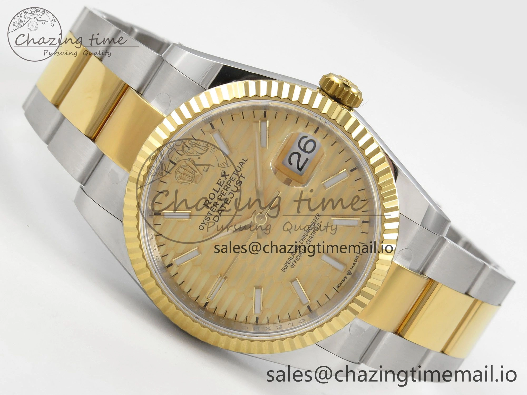 Compact DateJust 36 SS YG ARF 1:1 Best Edition 904L Steel YG Textured Stick Dial on Oyster Bracelet SH 97