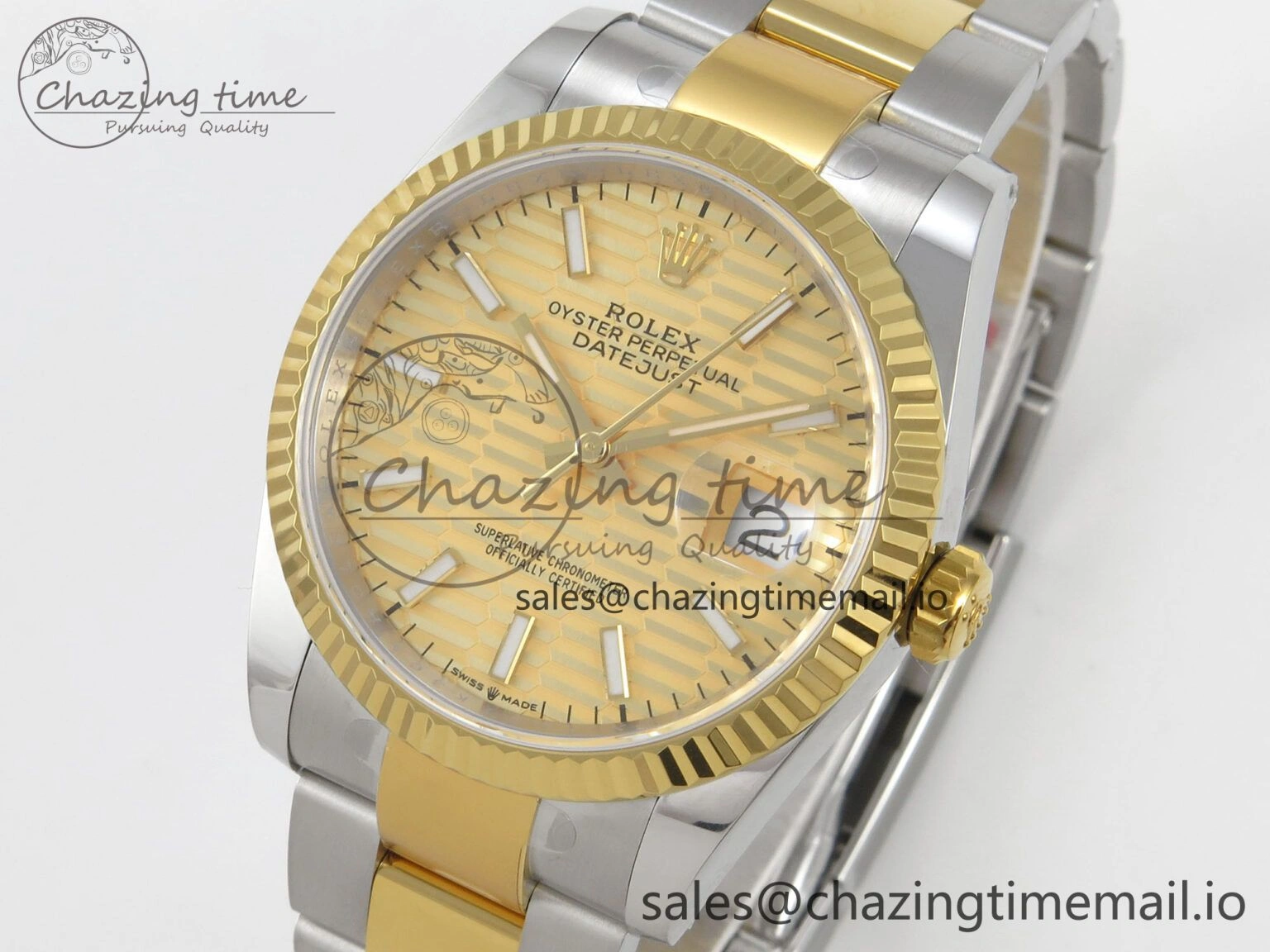 Compact DateJust 36 SS YG ARF 1:1 Best Edition 904L Steel YG Textured Stick Dial on Oyster Bracelet SH 97