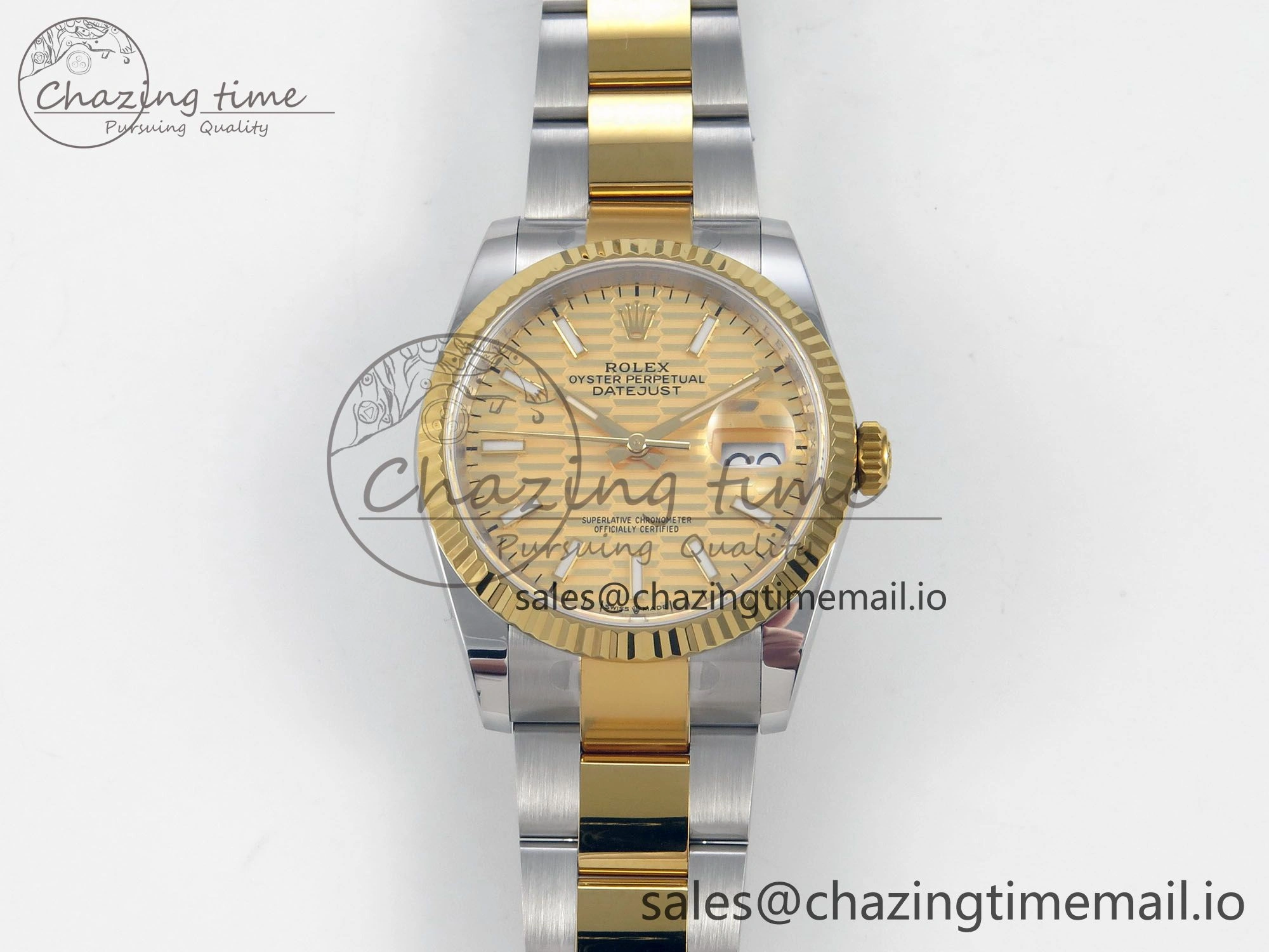 Compact DateJust 36 SS YG ARF 1:1 Best Edition 904L Steel YG Textured Stick Dial on Oyster Bracelet SH 97