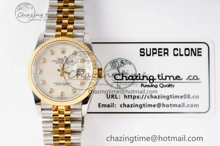 DateJust 36 SS YG DIWF 1:1 Best Edition 904L Steel White MOP Diamonds Dial on Jubilee Bracelet SA DailyWear 2324
