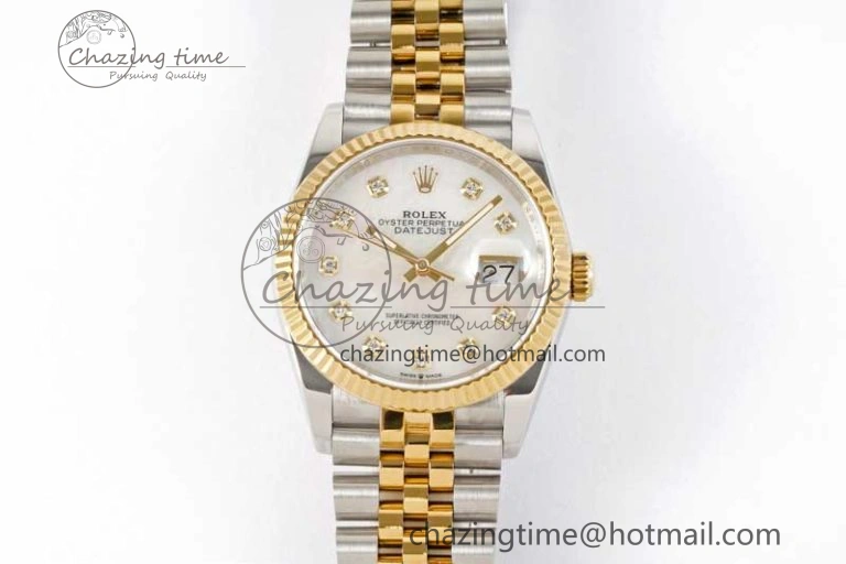 DateJust 36 SS YG DIWF 1:1 Best Edition 904L Steel White MOP Diamonds Dial on Jubilee Bracelet SA DailyWear 2324
