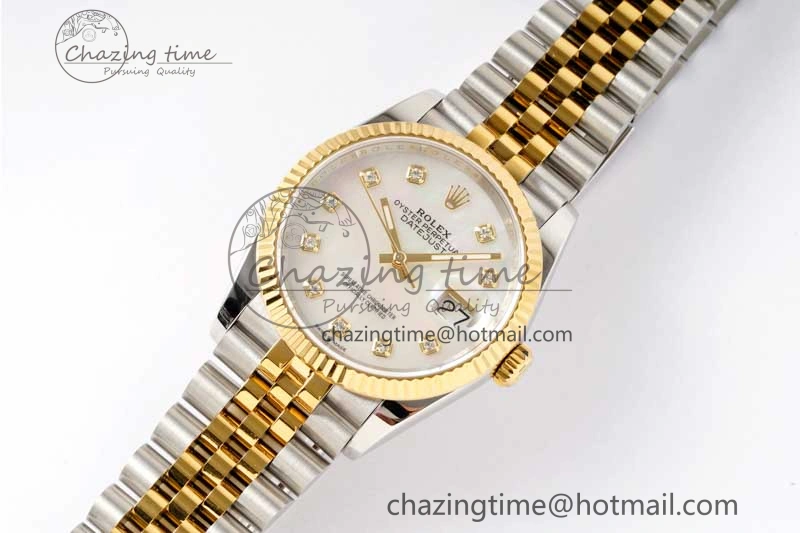 DateJust 36 SS YG DIWF 1:1 Best Edition 904L Steel White MOP Diamonds Dial on Jubilee Bracelet SA DailyWear 2324