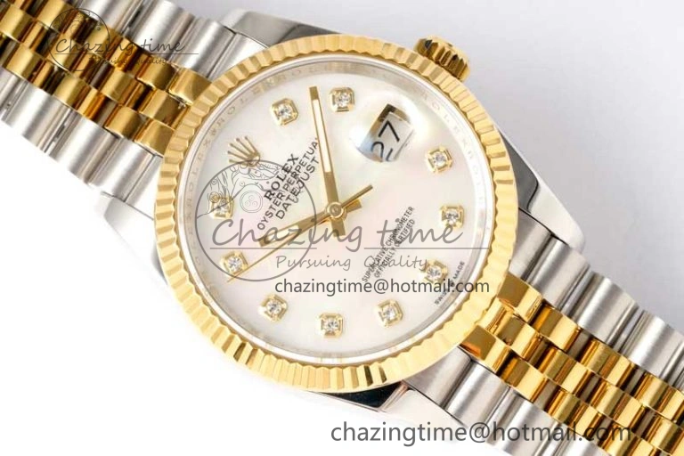 DateJust 36 SS YG DIWF 1:1 Best Edition 904L Steel White MOP Diamonds Dial on Jubilee Bracelet SA DailyWear 2324