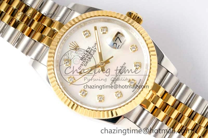 DateJust 36 SS YG DIWF 1:1 Best Edition 904L Steel White MOP Diamonds Dial on Jubilee Bracelet SA DailyWear 2324
