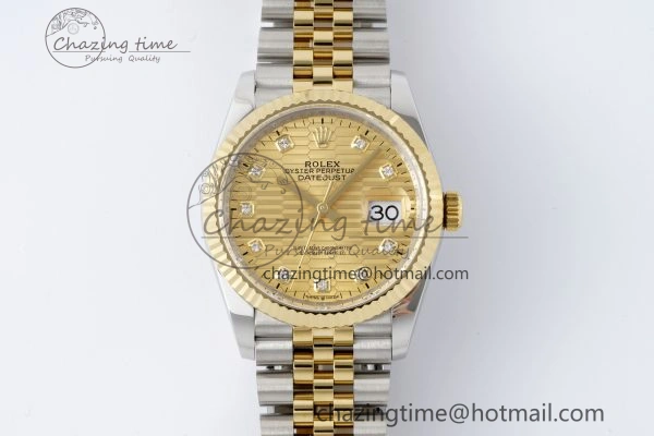 DateJust 36 SS YG Gold Wrapped JDF 1:1 Best Edition YG Diamonds Textured Dial on Jubilee Bracelet VR3235 V Unisex 10211