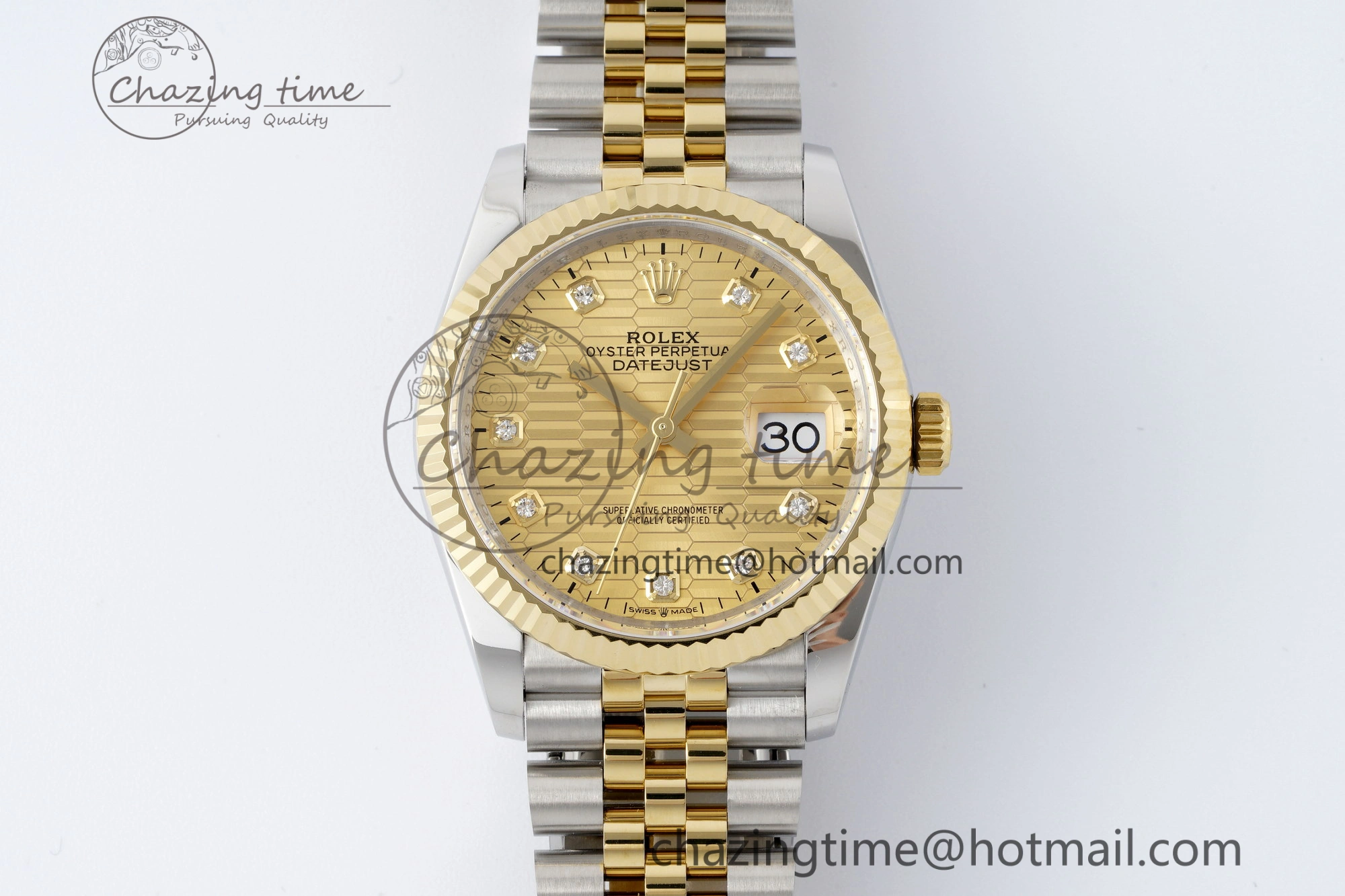 DateJust 36 SS YG Gold Wrapped JDF 1:1 Best Edition YG Diamonds Textured Dial on Jubilee Bracelet VR3235 V SmoothTexture 2195