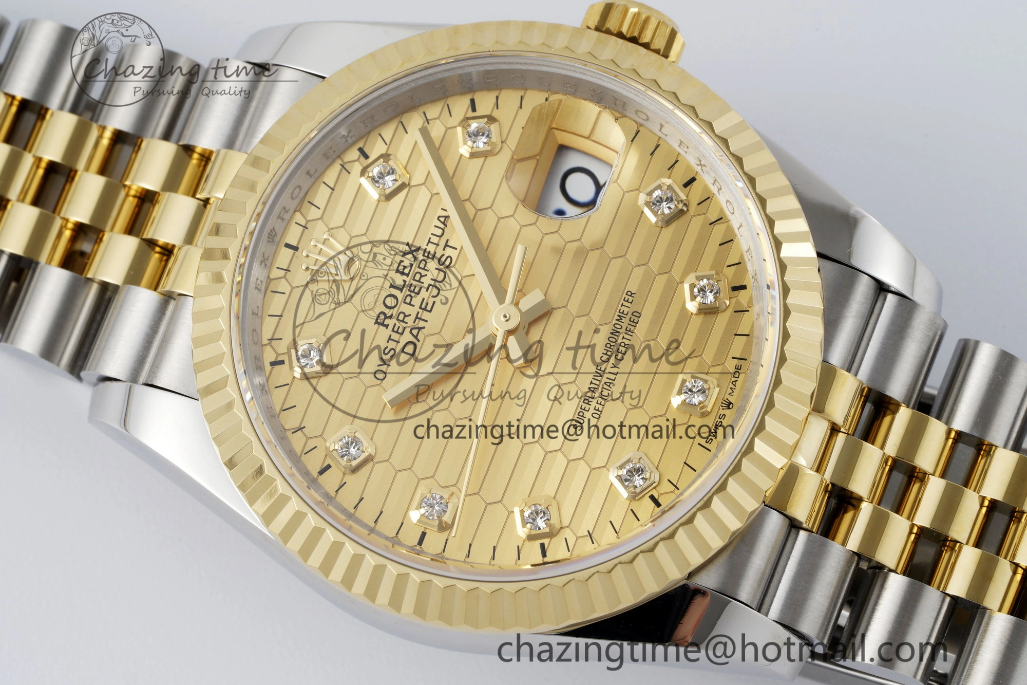 DateJust 36 SS YG Gold Wrapped JDF 1:1 Best Edition YG Diamonds Textured Dial on Jubilee Bracelet VR3235 V SmoothTexture 2195
