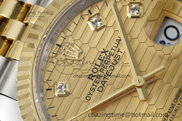 DateJust 36 SS YG Gold Wrapped JDF 1:1 Best Edition YG Diamonds Textured Dial on Jubilee Bracelet VR3235 V SmoothTexture 2195