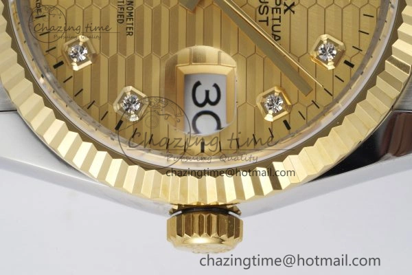 DateJust 36 SS YG Gold Wrapped JDF 1:1 Best Edition YG Diamonds Textured Dial on Jubilee Bracelet VR3235 V SmoothTexture 2195