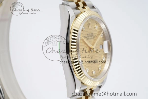 DateJust 36 SS YG Gold Wrapped JDF 1:1 Best Edition YG Diamonds Textured Dial on Jubilee Bracelet VR3235 V SmoothTexture 2195
