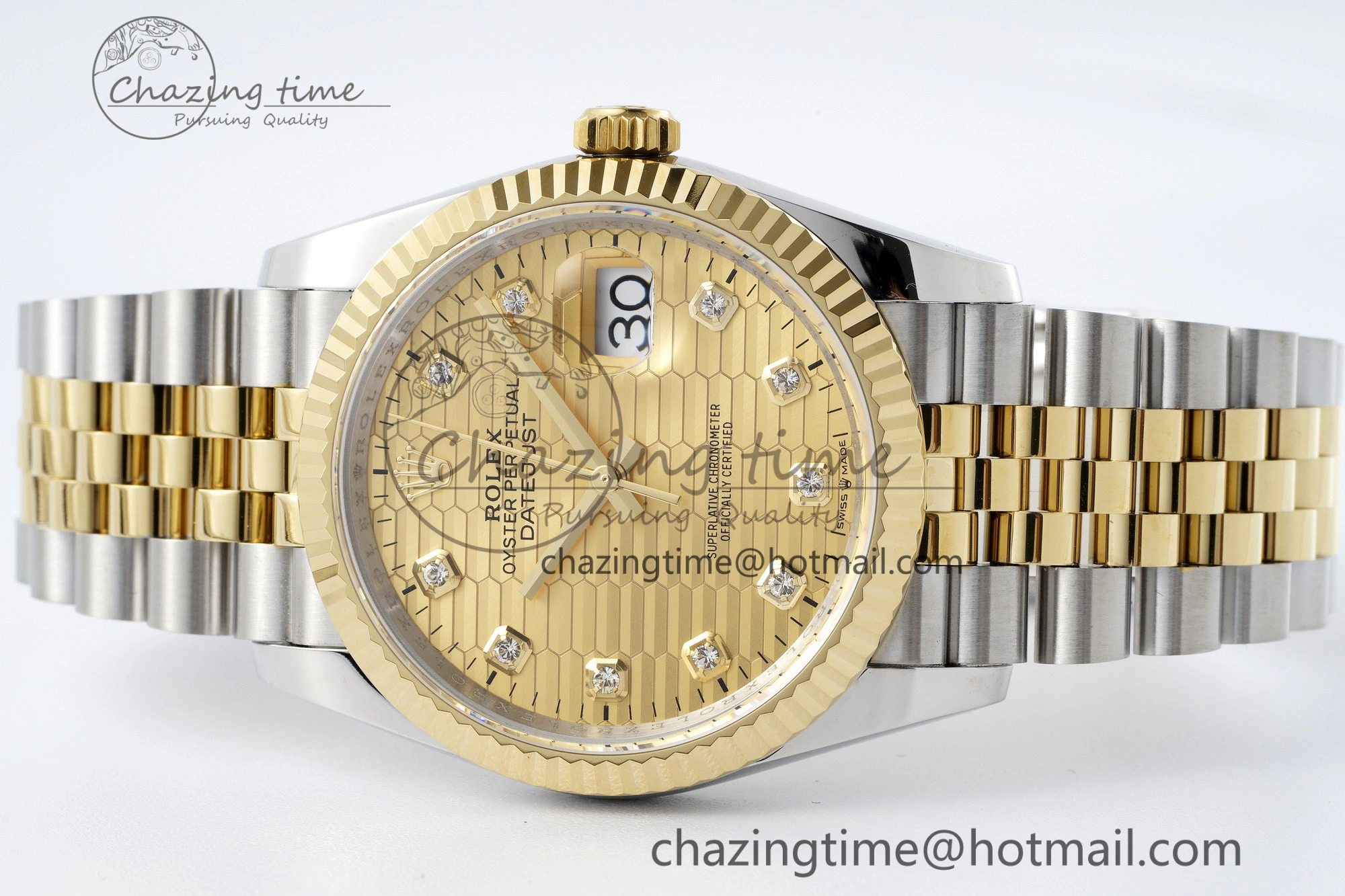 DateJust 36 SS YG Gold Wrapped JDF 1:1 Best Edition YG Diamonds Textured Dial on Jubilee Bracelet VR3235 V SmoothTexture 2195
