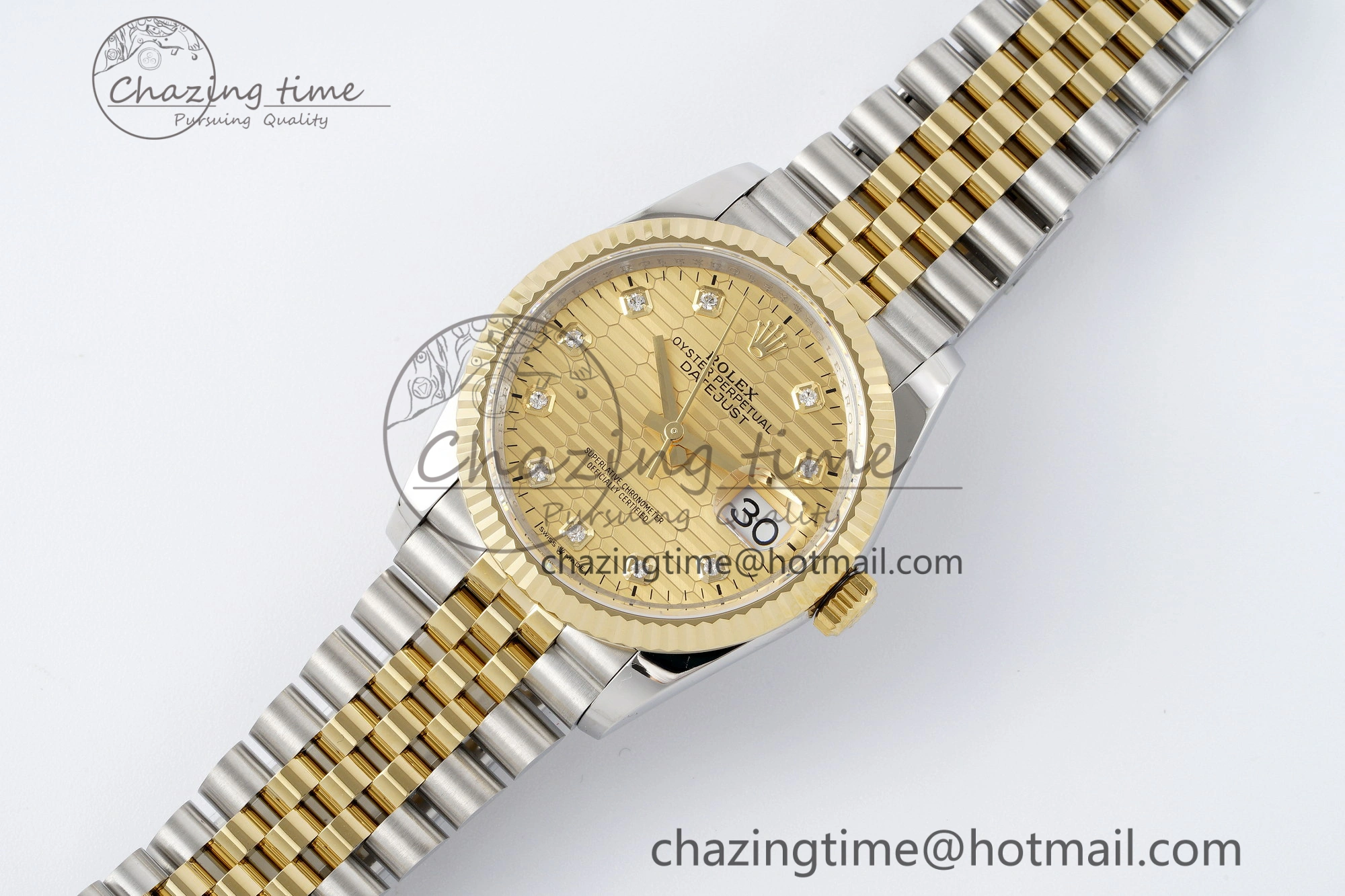 DateJust 36 SS YG Gold Wrapped JDF 1:1 Best Edition YG Diamonds Textured Dial on Jubilee Bracelet VR3235 V SmoothTexture 2195