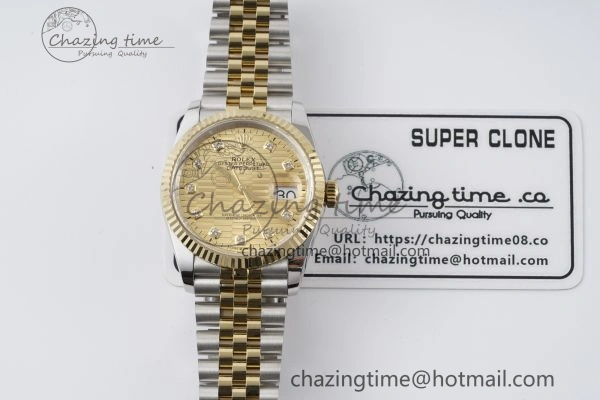 DateJust 36 SS YG Gold Wrapped JDF 1:1 Best Edition YG Diamonds Textured Dial on Jubilee Bracelet VR3235 V SmoothTexture 2195