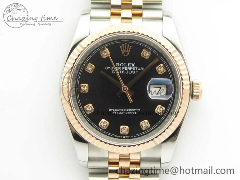 FastDry DateJust 36mm 904 SS RG Wrapped 116231 GMF Black Diam Dial on SS RG Wrapped Jubilee Bracelet A 10600