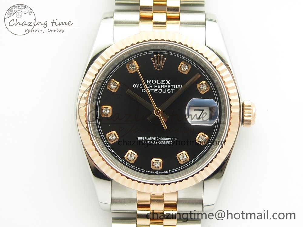 FastDry DateJust 36mm 904 SS RG Wrapped 116231 GMF Black Diam Dial on SS RG Wrapped Jubilee Bracelet A 10600