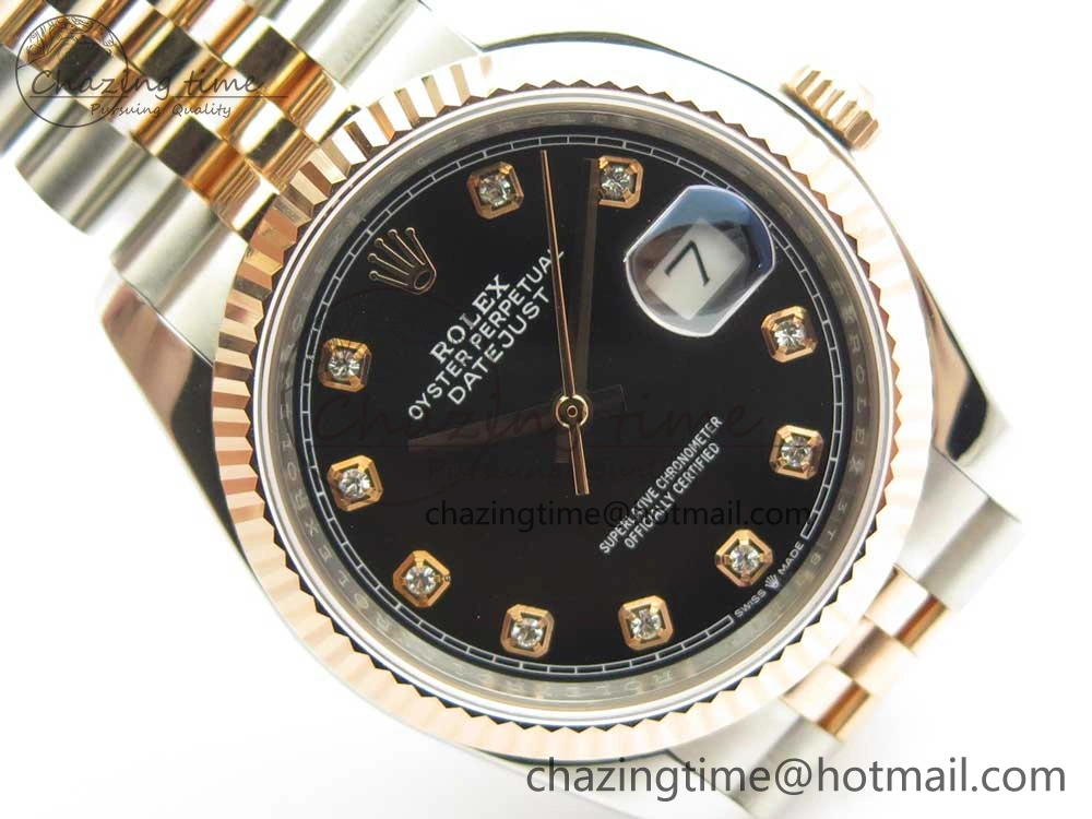 FastDry DateJust 36mm 904 SS RG Wrapped 116231 GMF Black Diam Dial on SS RG Wrapped Jubilee Bracelet A 10600