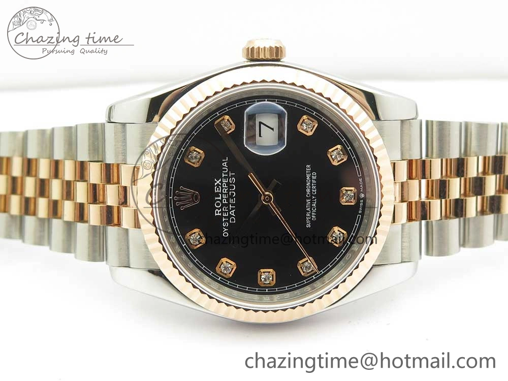 FastDry DateJust 36mm 904 SS RG Wrapped 116231 GMF Black Diam Dial on SS RG Wrapped Jubilee Bracelet A 10600