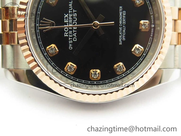 FastDry DateJust 36mm 904 SS RG Wrapped 116231 GMF Black Diam Dial on SS RG Wrapped Jubilee Bracelet A 10600