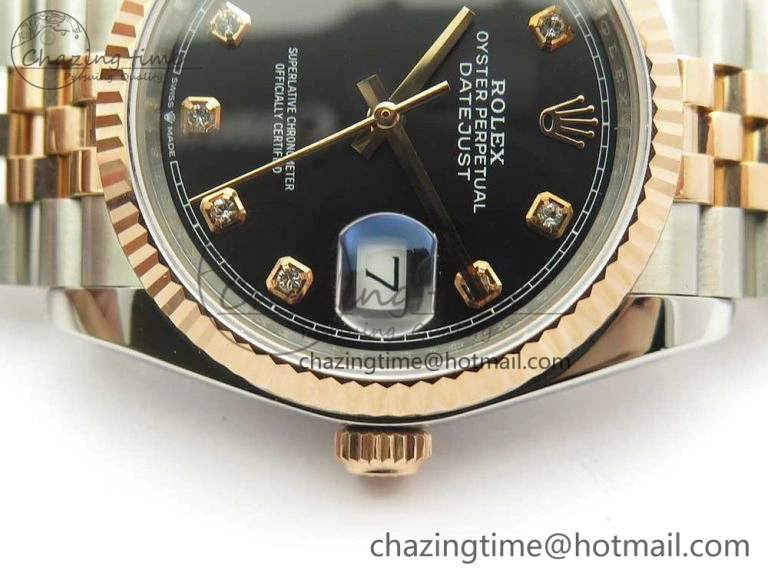 FastDry DateJust 36mm 904 SS RG Wrapped 116231 GMF Black Diam Dial on SS RG Wrapped Jubilee Bracelet A 10600