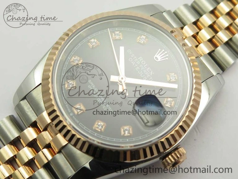 FastDry DateJust 36mm 904 SS RG Wrapped 116231 GMF Black Diam Dial on SS RG Wrapped Jubilee Bracelet A 10600