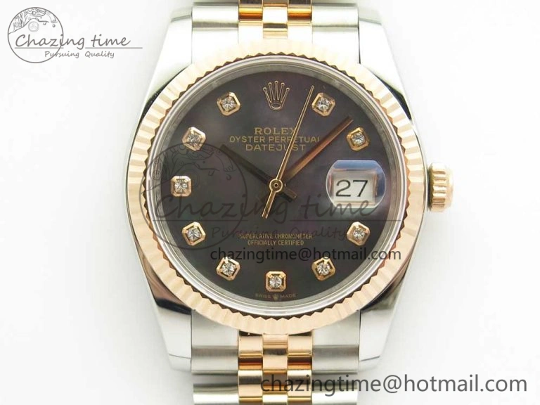 SoftTouch DateJust 36mm 904 SS RG Wrapped 116231 GMF Black MOP Diam Dial on SS RG Wrapped Jubilee Bracelet A 10598