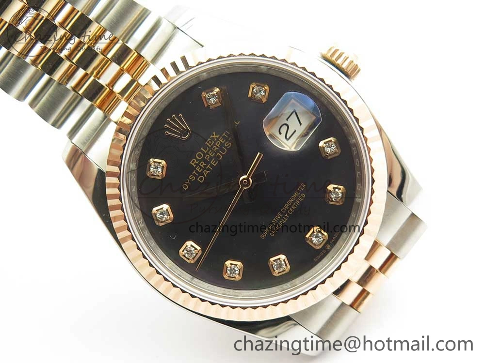 SoftTouch DateJust 36mm 904 SS RG Wrapped 116231 GMF Black MOP Diam Dial on SS RG Wrapped Jubilee Bracelet A 10598
