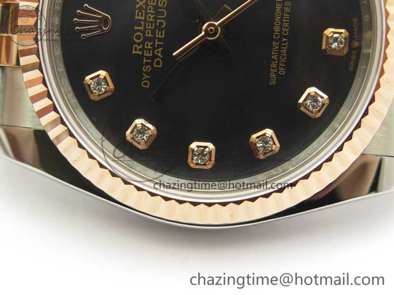SoftTouch DateJust 36mm 904 SS RG Wrapped 116231 GMF Black MOP Diam Dial on SS RG Wrapped Jubilee Bracelet A 10598