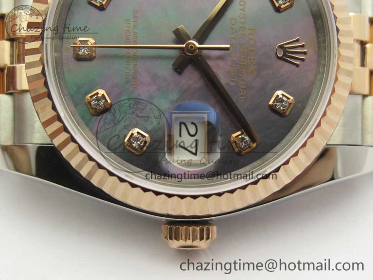 SoftTouch DateJust 36mm 904 SS RG Wrapped 116231 GMF Black MOP Diam Dial on SS RG Wrapped Jubilee Bracelet A 10598