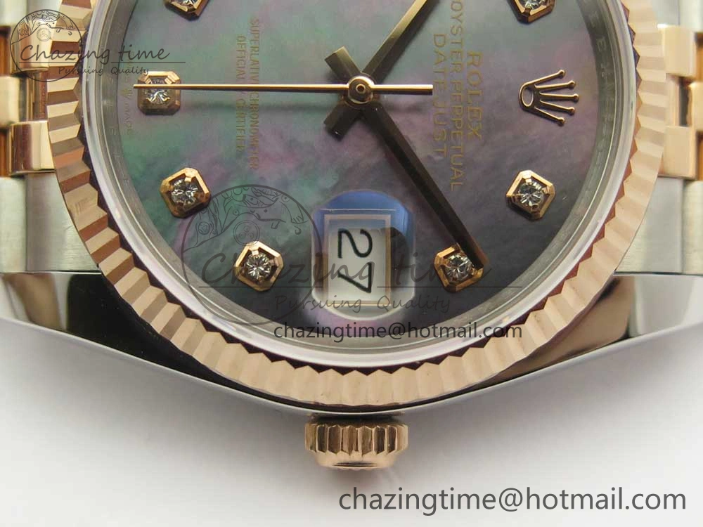 SoftTouch DateJust 36mm 904 SS RG Wrapped 116231 GMF Black MOP Diam Dial on SS RG Wrapped Jubilee Bracelet A 10598