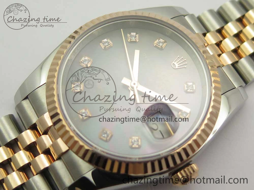SoftTouch DateJust 36mm 904 SS RG Wrapped 116231 GMF Black MOP Diam Dial on SS RG Wrapped Jubilee Bracelet A 10598