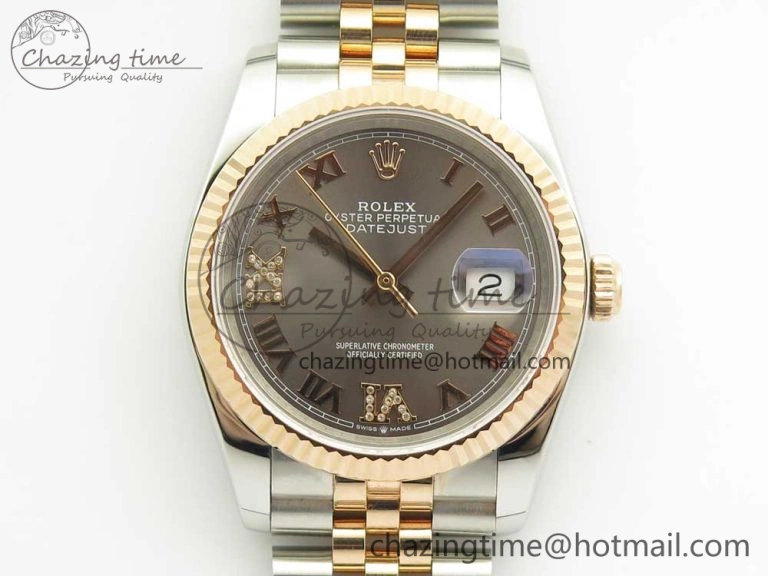 DateJust 36mm 904 SS RG Wrapped 116231 GMF Gray Dial Roman Diam Markers on SS RG Wrapped Jubilee Bracelet A Casual 3280