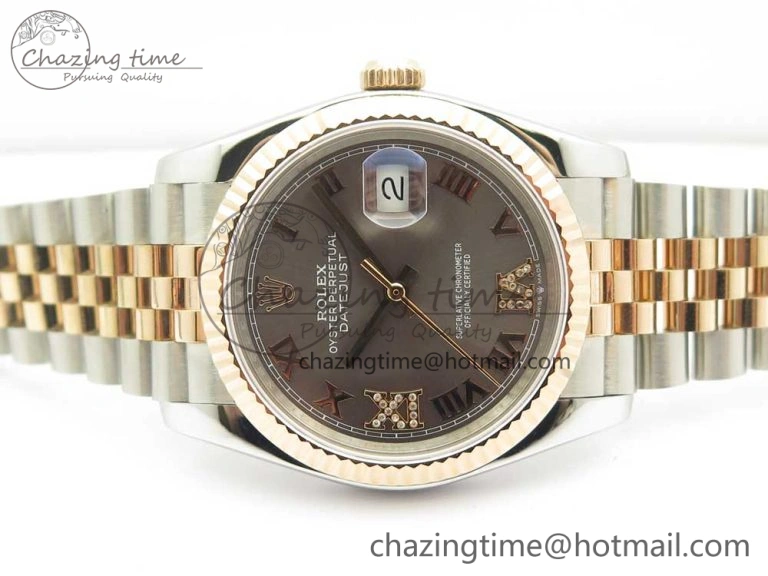 DateJust 36mm 904 SS RG Wrapped 116231 GMF Gray Dial Roman Diam Markers on SS RG Wrapped Jubilee Bracelet A Casual 3280