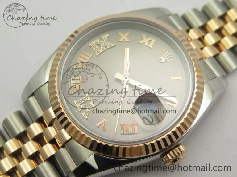 DateJust 36mm 904 SS RG Wrapped 116231 GMF Gray Dial Roman Diam Markers on SS RG Wrapped Jubilee Bracelet A Casual 3280