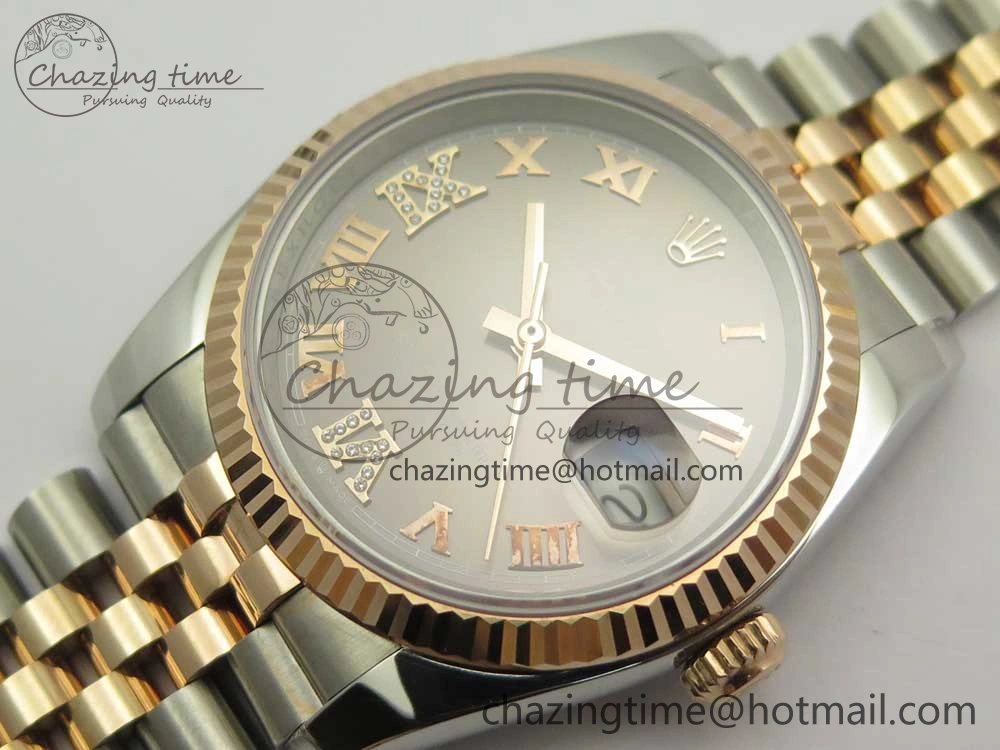 DateJust 36mm 904 SS RG Wrapped 116231 GMF Gray Dial Roman Diam Markers on SS RG Wrapped Jubilee Bracelet A Casual 3280
