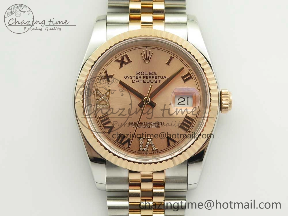 Sleek DateJust 36mm 904 SS RG Wrapped 116231 GMF RG Dial Roman Diam Markers on SS RG Wrapped Jubilee Bracelet A 3286