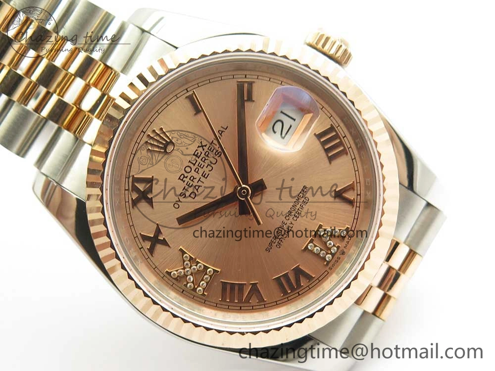 Sleek DateJust 36mm 904 SS RG Wrapped 116231 GMF RG Dial Roman Diam Markers on SS RG Wrapped Jubilee Bracelet A 3286