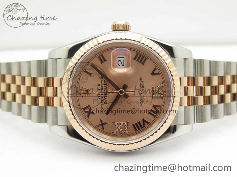 Sleek DateJust 36mm 904 SS RG Wrapped 116231 GMF RG Dial Roman Diam Markers on SS RG Wrapped Jubilee Bracelet A 3286